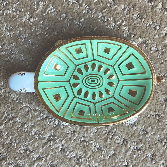 NWT Francesca’s Ceramic Turtle Jewelry Trinket Dish, Green Teal Pearl Gold - Picture 2 of 4